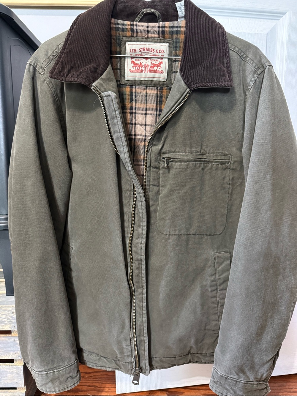 Levi's Olive Green Jacket with Dark Brown Corduroy Collar